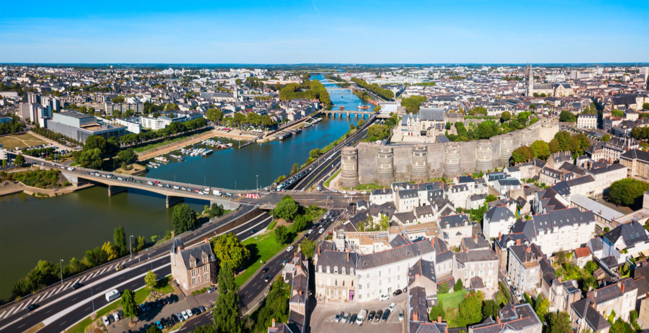 Angers aerial panoramic view. Angers is a city in Loire Valley, western France.